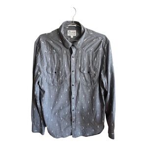 Lucky Brand Pearl Snap Shirt  Men's Large Gray Western Style Classic Fit